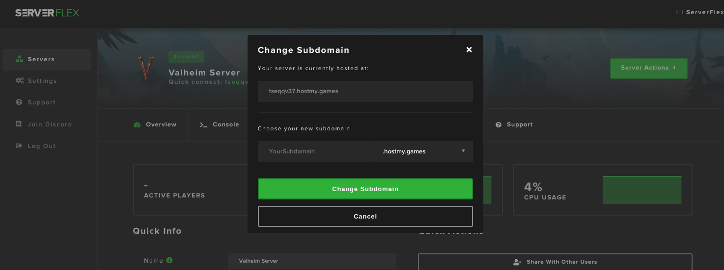 How do I set a custom hostname (subdomain) for my server?